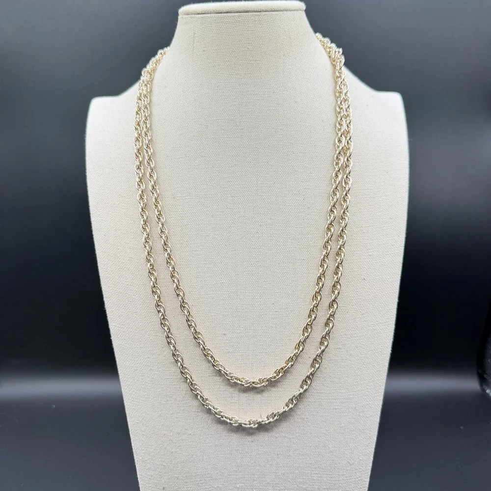 Silver Tone Long Twisted Rope Chain Necklace Layering Statement Costume Jewelry
